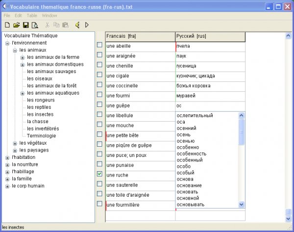 Screenshot of the vocabulary edition interface